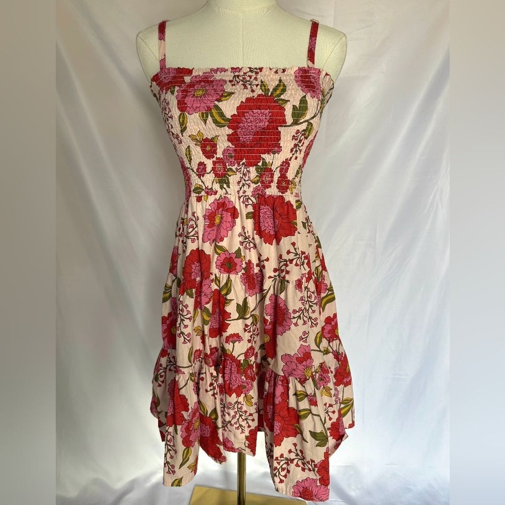 Steve Madden Babydoll Smocked Floral Mini Dress, 100% Cotton Medium